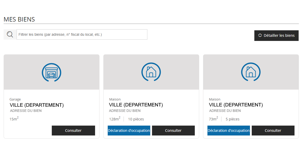 Synthèse des biens immobiliers sur le site impots.gouv.fr